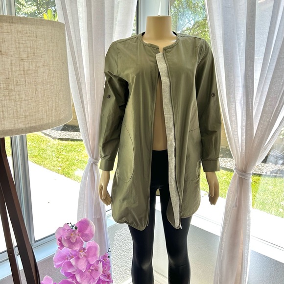 BONNIE ALEX Long Utility Jacket Coat Womens Size 55 M Medium Green Zip Closure - Picture 2 of 9